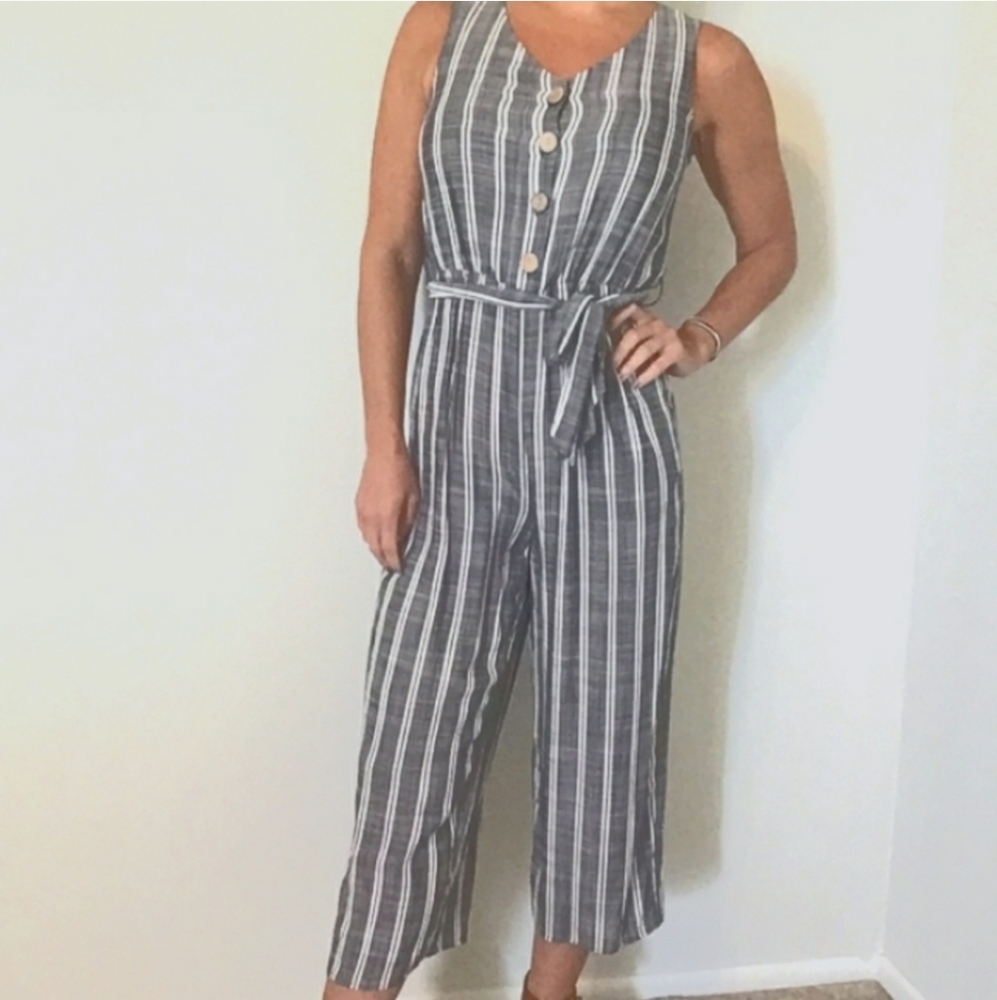 Apt. 9 Gray Striped Jumpsuit